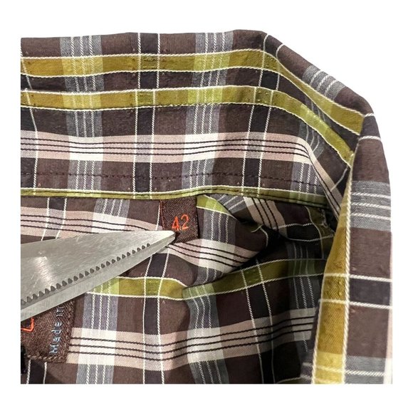 ETRO Small Logo Men's Blue Brown‎ Checked Longsleeve Shirt Size 42 Made In Italy - Picture 10 of 12